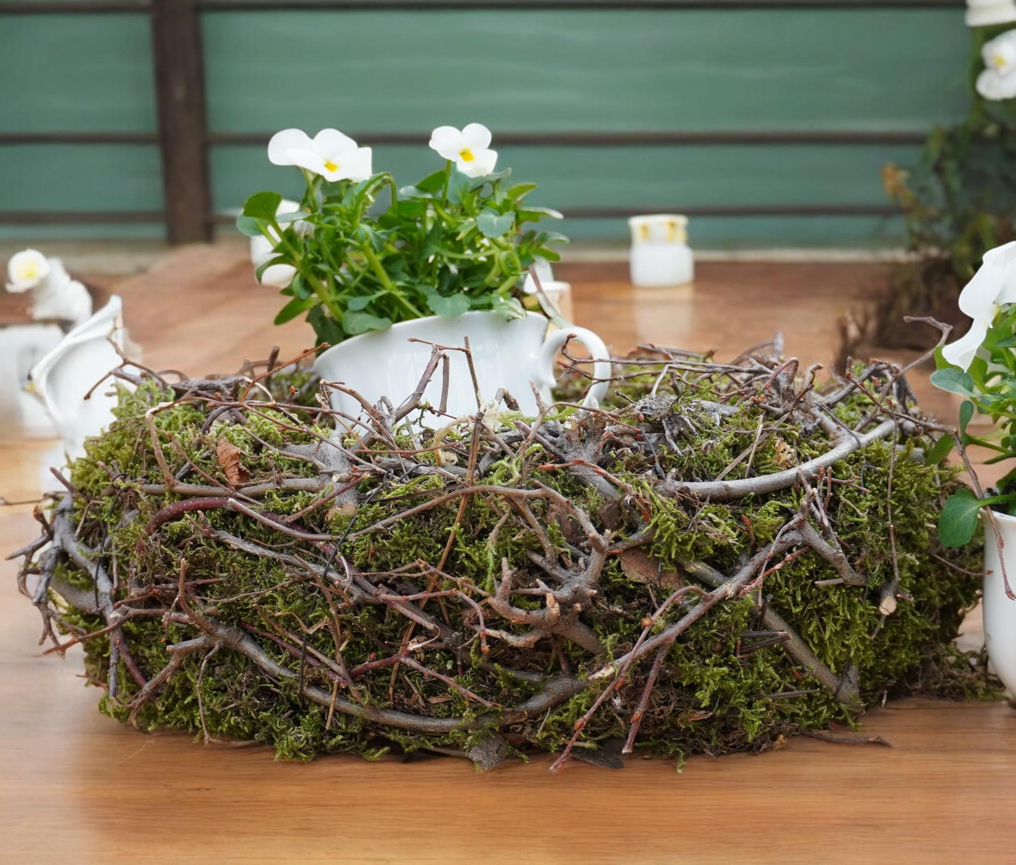 Kranz Moosnest Mooskugel mit Bonsai und Birkenästen – Natürliches Dekohighlight für Innen & Außen