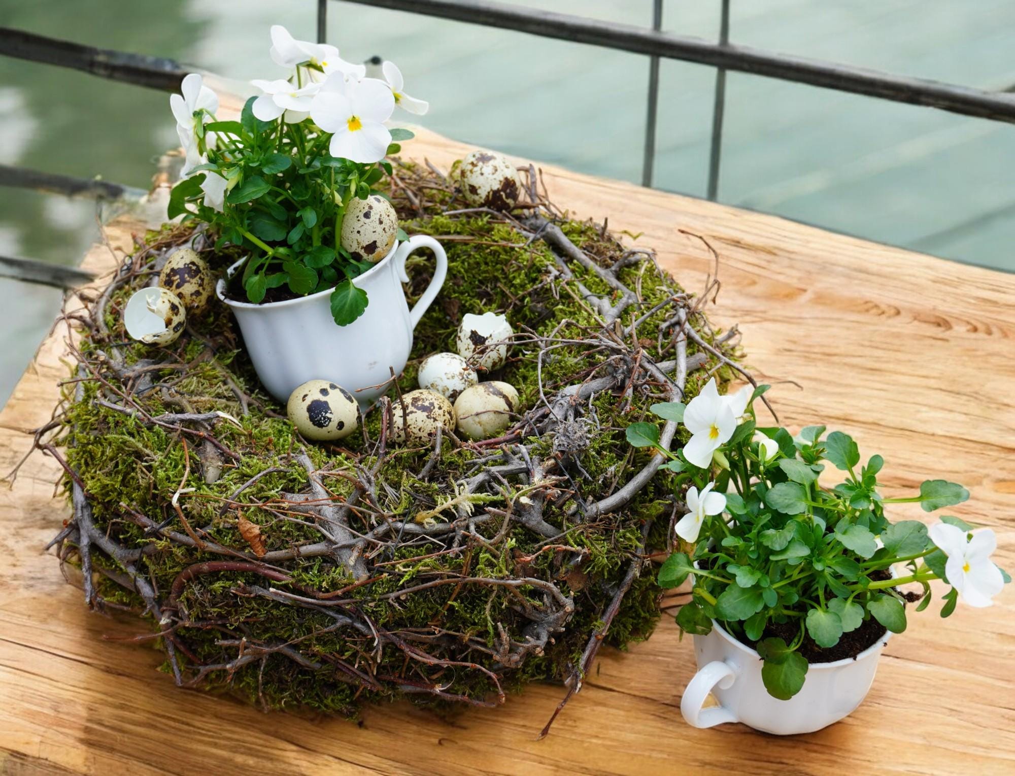 Kranz Moosnest Mooskugel mit Bonsai und Birkenästen – Natürliches Dekohighlight für Innen & Außen