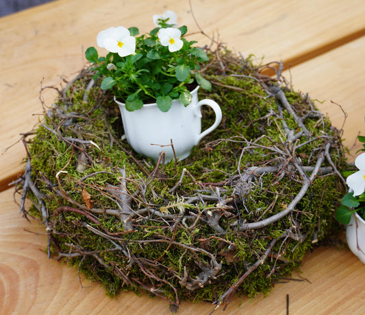 Kranz Moosnest Mooskugel mit Bonsai und Birkenästen – Natürliches Dekohighlight für Innen & Außen