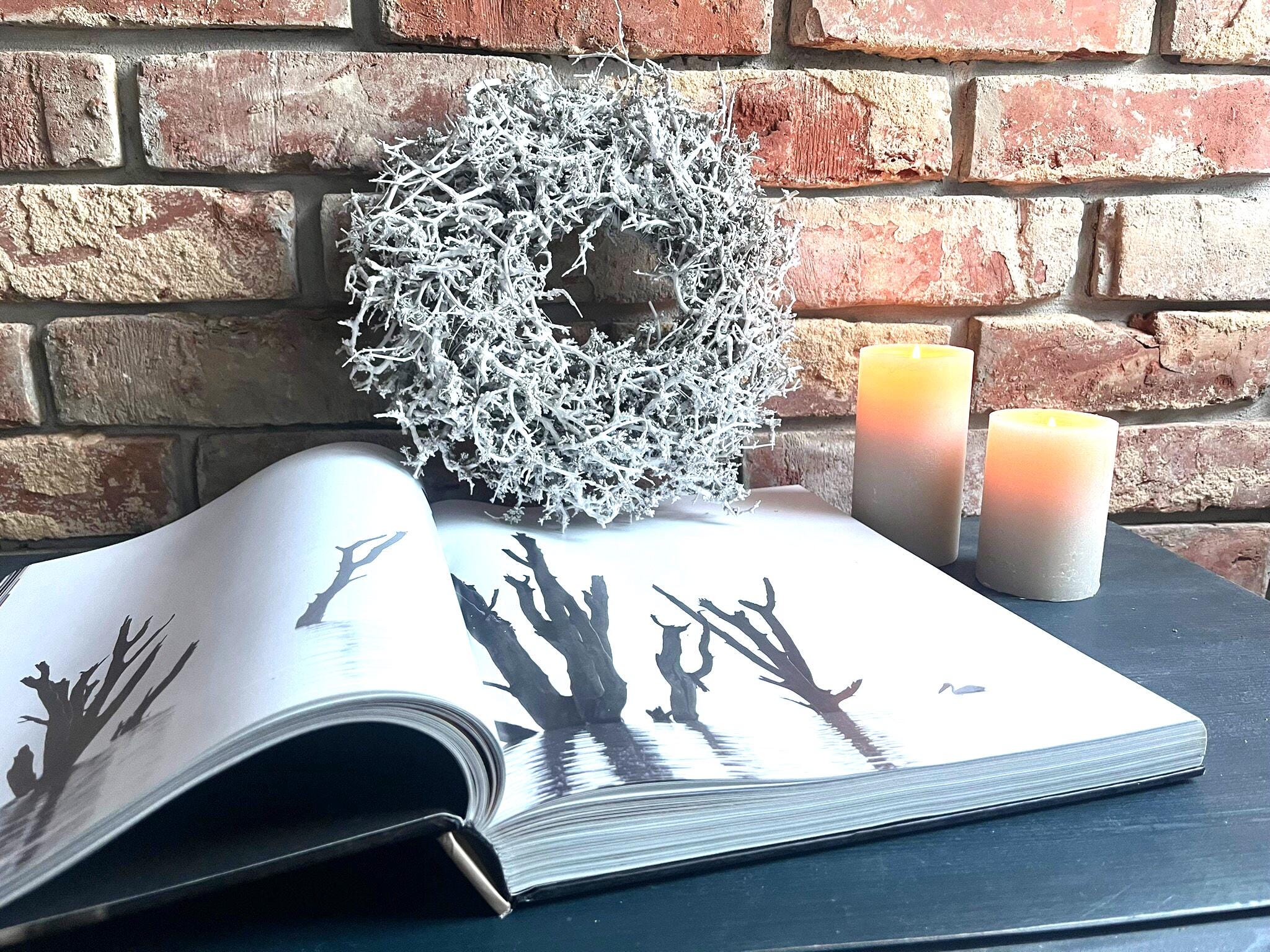 Vintage Weiß wild Bonsai-Kranz 28 cm Durchmesser Türkranz Wandkranz