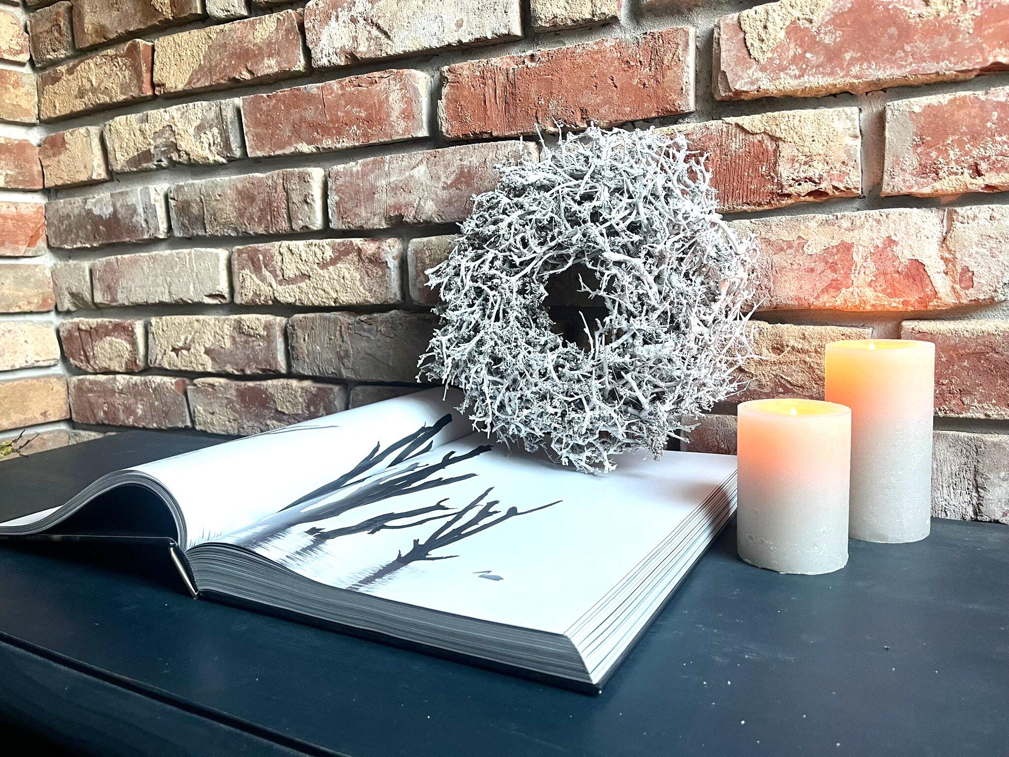 Vintage Weiß wild Bonsai-Kranz 28 cm Durchmesser Türkranz Wandkranz