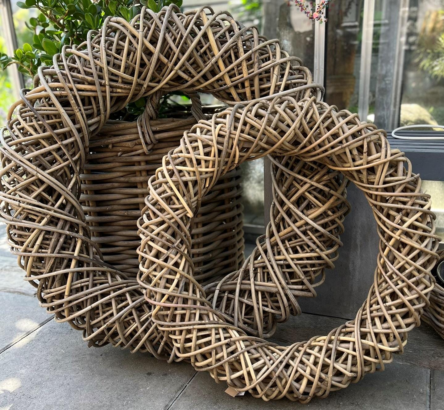 Großer Rattan-Kranz 60 cm oder 80 cm – Naturdeko Türkranz – Handgefertigt – Boho Wandkranz – Kranz aus Rattan für Innen & Außen