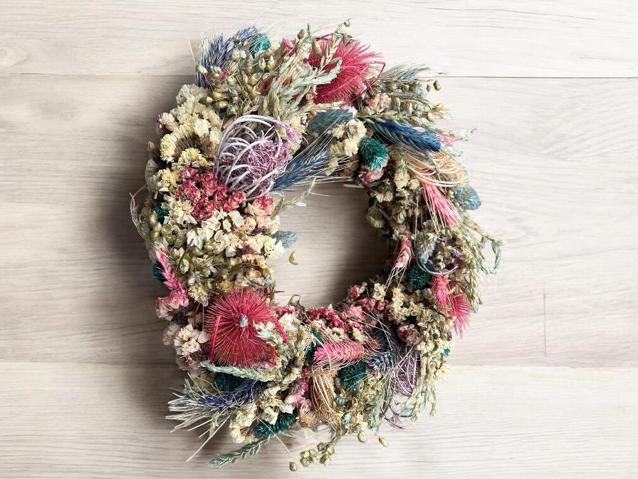 Trockenblumenkranz | Türkranz | Blumenkranz, Naturdeko Kranz, Sommerkranz, Geschenkidee floral | Fensterdeko