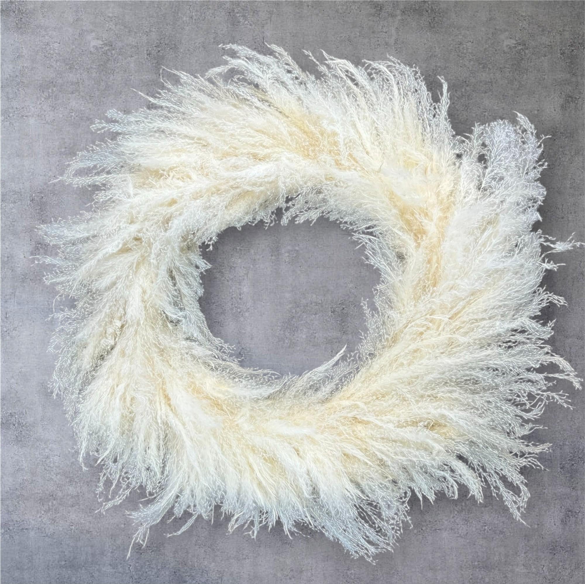 Pampasgras Kranz 60 cm – Boho Türkranz auf Metallring – Fluffiger Trockenblumenkranz in Creme XXL – Wanddeko Natur – Handgemacht