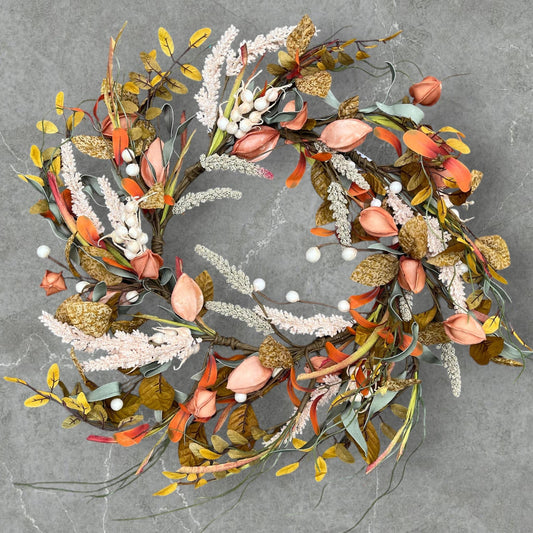 Herbstlicher Kunstkranz 55 cm – wetterfest, biegsam – Herbst Deko für Tür Wand Fenster – formbar & langlebig – Naturfarben