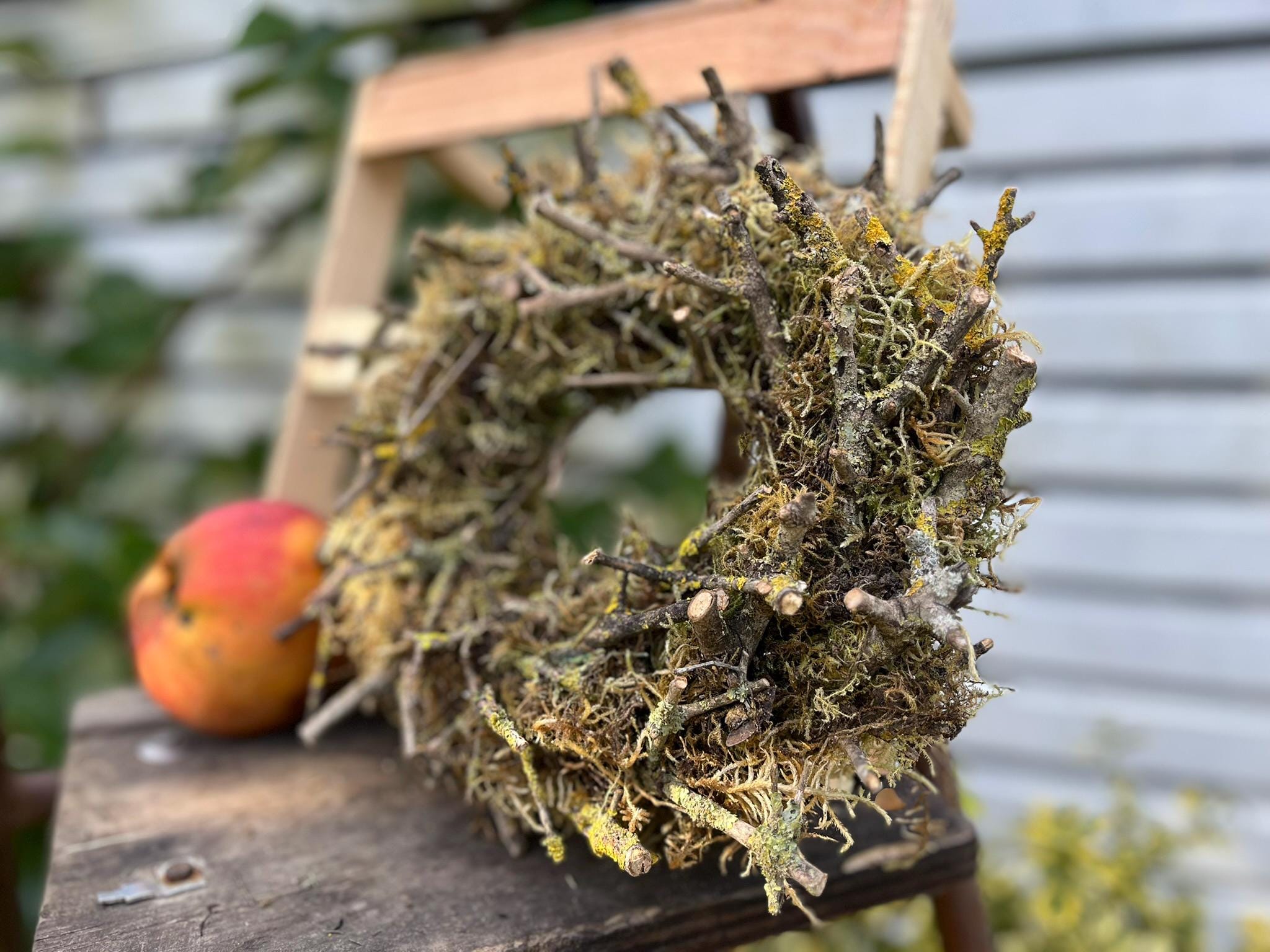 Naturkranz aus Moos & Ästen – Handgefertigter Deko-Kranz (Ø 28 cm) | Türkranz, Herbstkranz, rustikale Naturdeko