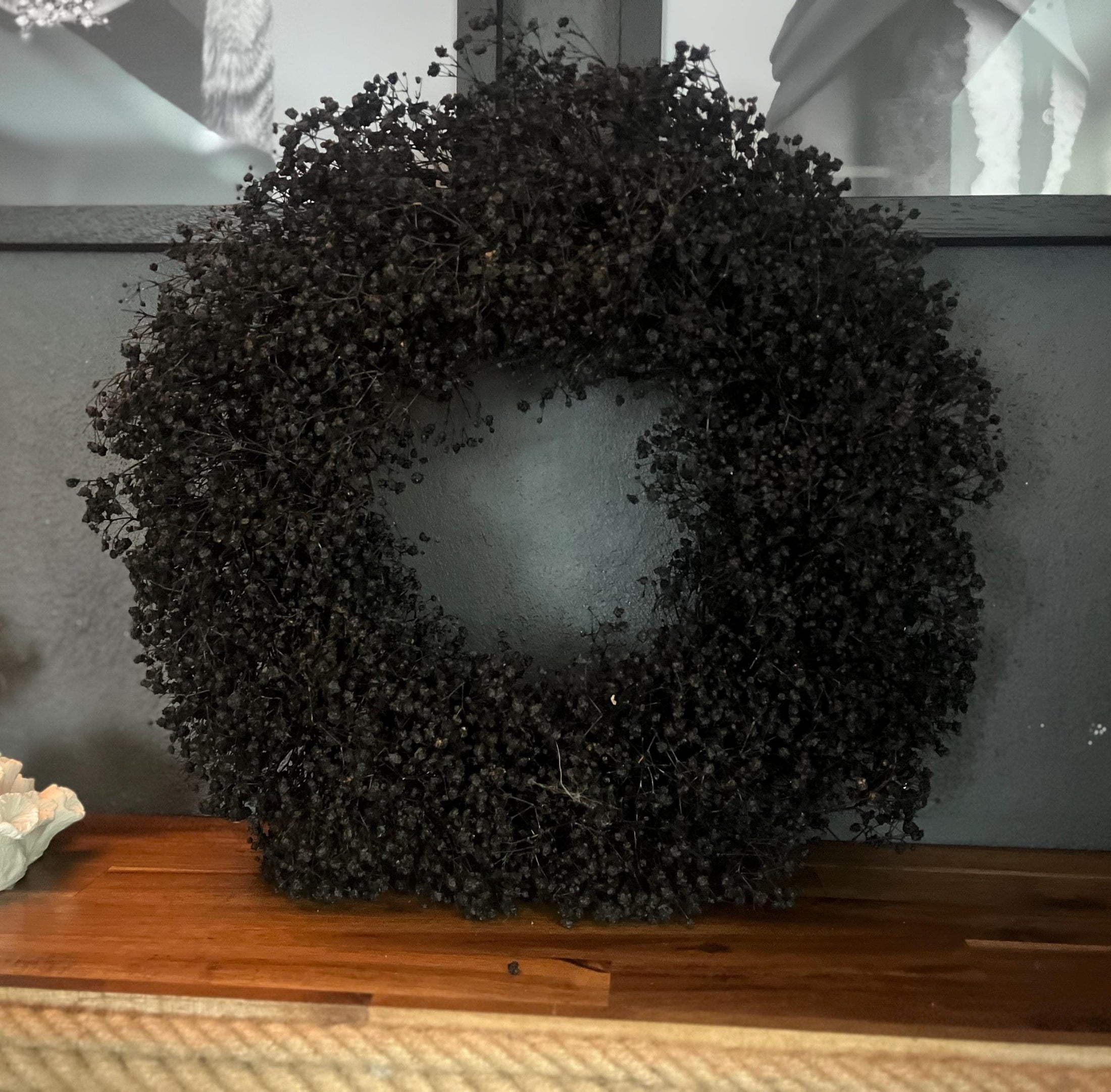 Schleierkraut Kranz in schwarz, für Tür und Wand ca. 35 cm Durchmesser