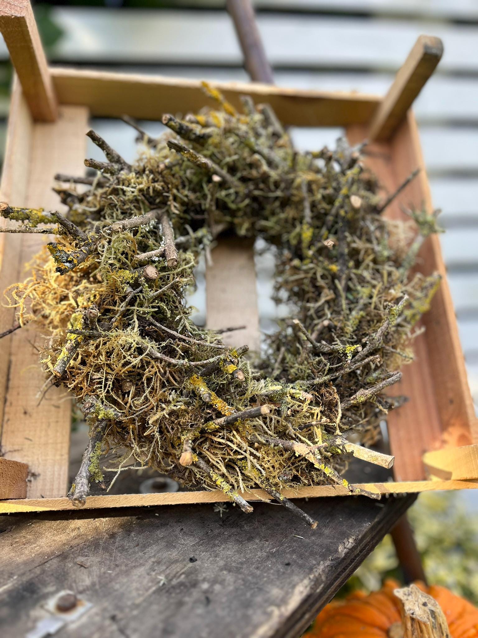 Naturkranz aus Moos & Ästen – Handgefertigter Deko-Kranz (Ø 28 cm) | Türkranz, Herbstkranz, rustikale Naturdeko