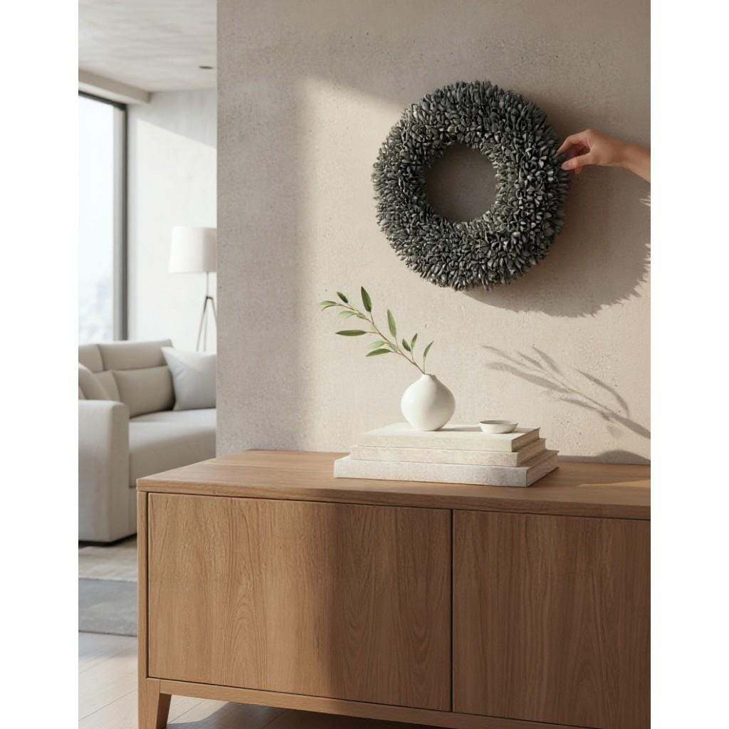 Kranz GRAU Türkranz Wandkranz 40 cm Ø / weiß, schwarz