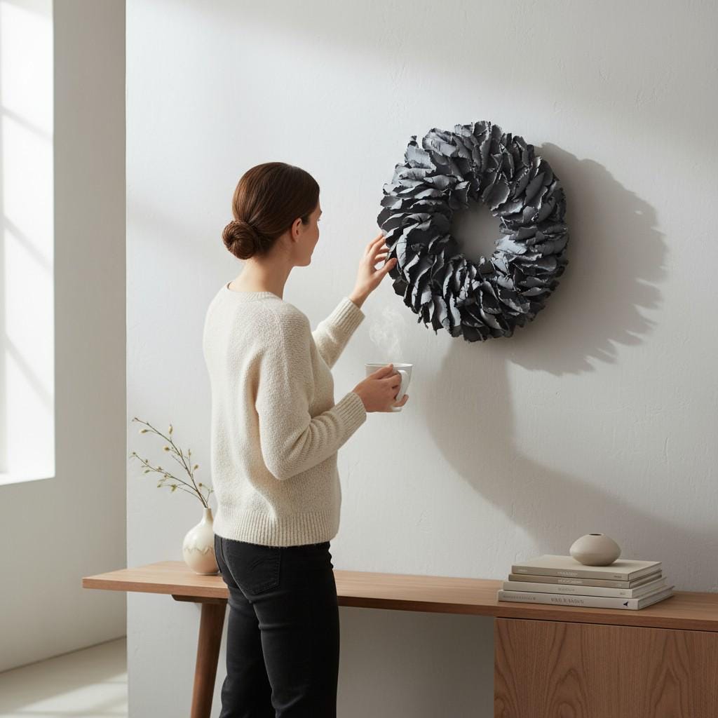 Türkranz Wandkranz 40 cm oder 55 cm Durchmesser Kranz Palmenblättern dunklen grau