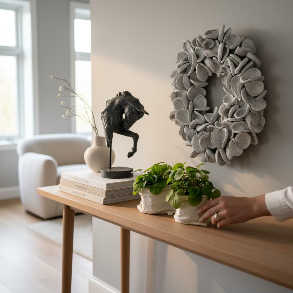 XXL Kranz Wandkranz aus großen Kapseln 65 cm Durchmesser, Farbe Shabby Weiß