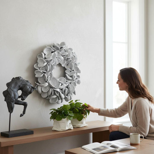 XXL Kranz Wandkranz aus großen Kapseln 65 cm Durchmesser, Farbe Shabby Weiß