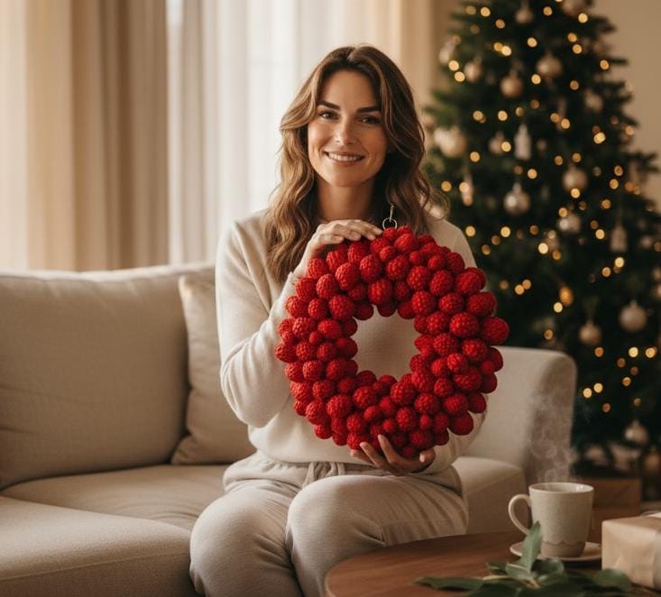 XL Wandkranz Kranz rot 45 cm Durchmesser