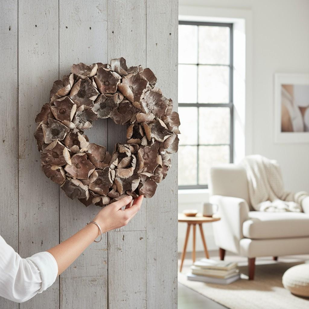 Wandkranz Türkranz mit großen 10 cm Blüten, 55 cm Durchmesser, Farbe alt weiß