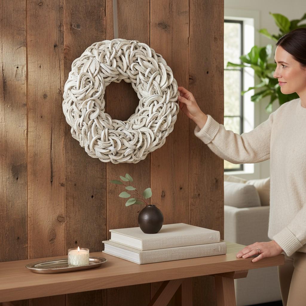 Eleganter weißer Kokoskranz - Wanddekoration für Frühling, Ostern & Zuhause (40 und 55 cm) mit praktischem Aufhänger