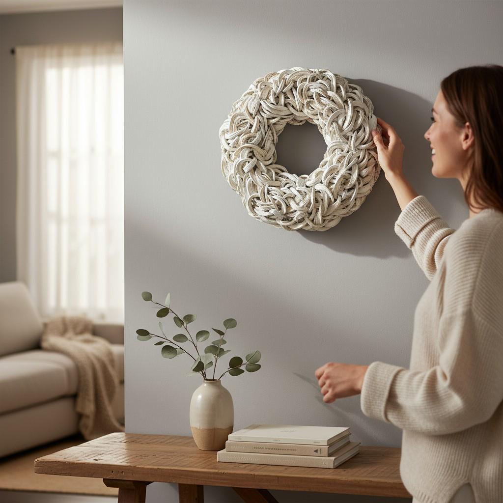 Eleganter weißer Kokoskranz - Wanddekoration für Frühling, Ostern & Zuhause (40 und 55 cm) mit praktischem Aufhänger