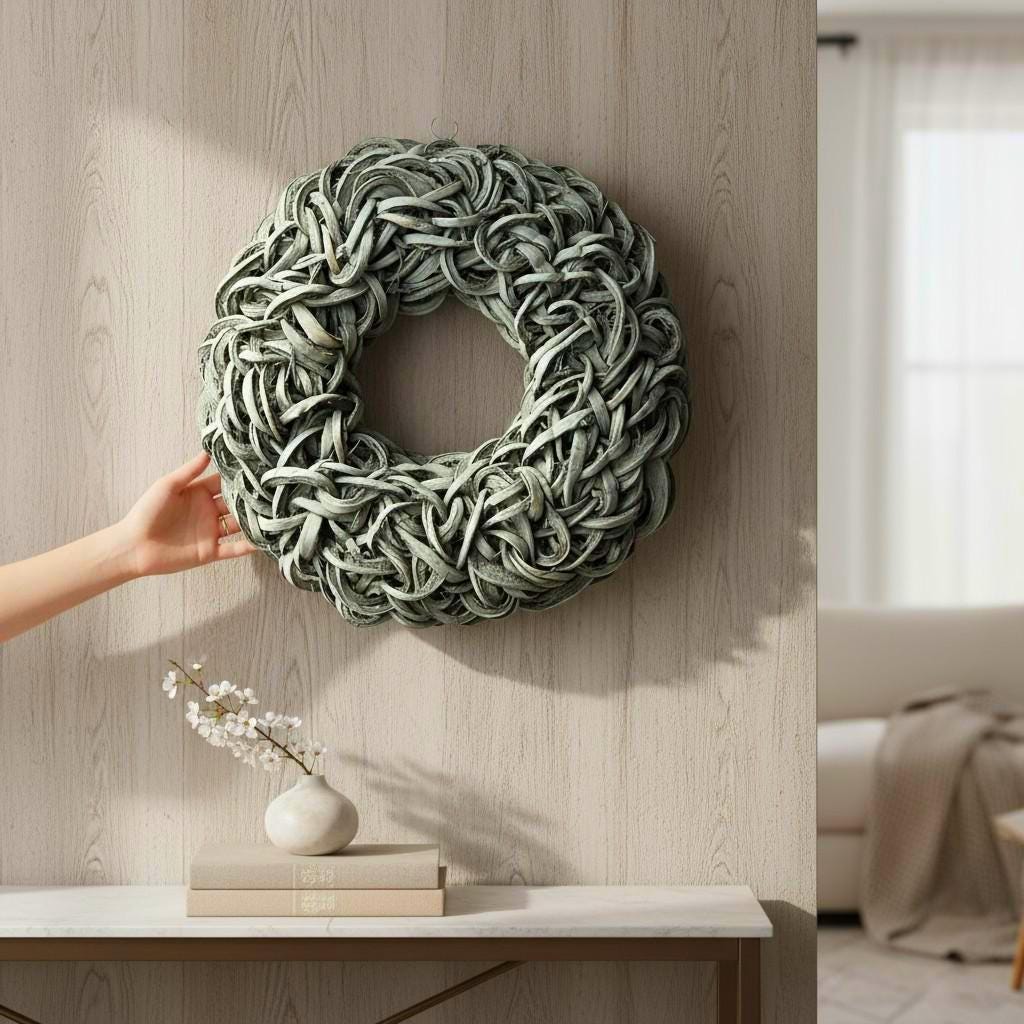 Eleganter Grün Kokoskranz - Wand- oder Türdekoration, 40-55 cm Durchmesser, einfach aufzuhängen