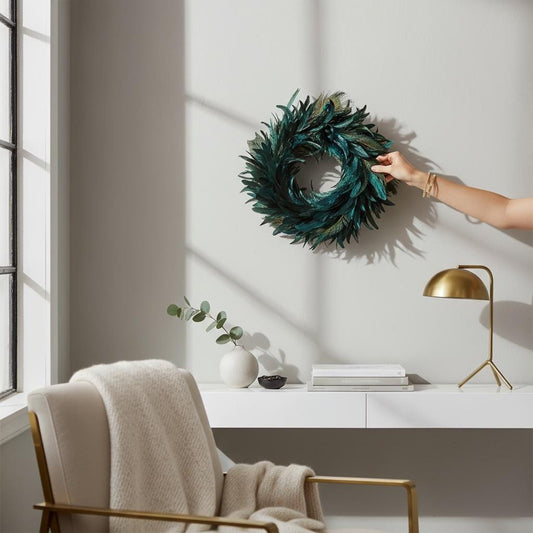 Kranz aus echten Pfauenfedern – Federnkranz 55 cm | Boho Wandkranz Türdeko Handarbeit | Deko Federschmuck