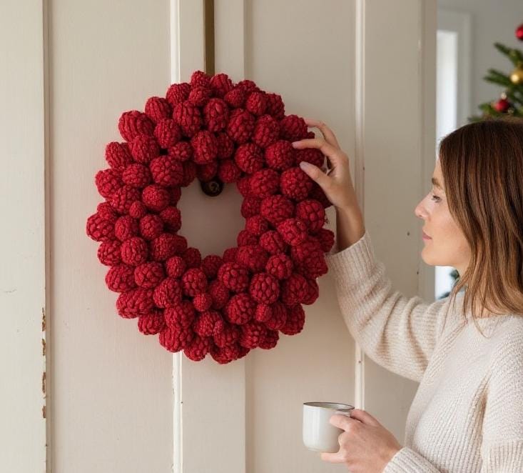 XL Wandkranz Kranz rot 45 cm Durchmesser