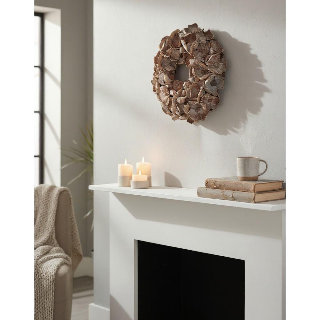 Wandkranz Türkranz mit großen 10 cm Blüten, 55 cm Durchmesser, Farbe alt weiß