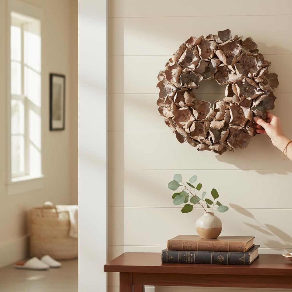 Wandkranz Türkranz mit großen 10 cm Blüten, 55 cm Durchmesser, Farbe alt weiß