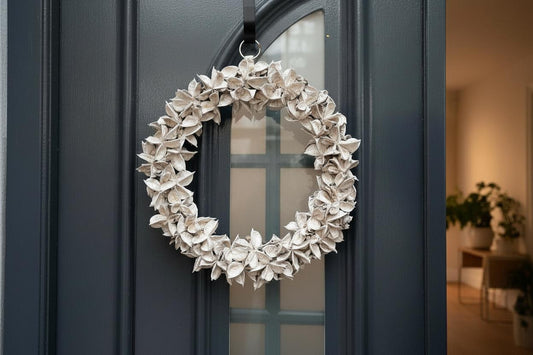 Türkranz weiß 30 cm – Dekokranz aus Baumwollkapseln – Haustürdeko & Indoor – Frühling, Ganzjahresdeko