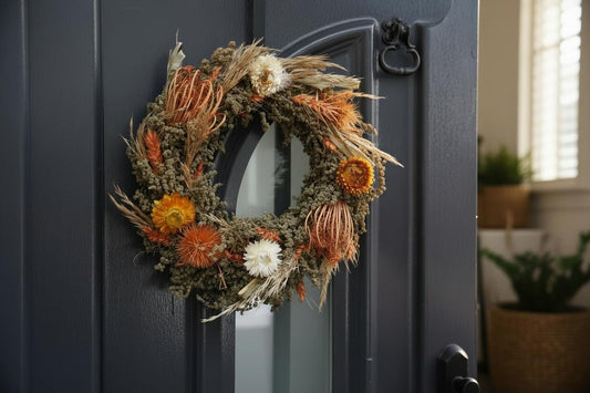 Türkranz Trockenblumen 30 cm – Frühlingskranz mit Naturmaterial – Haustürdeko & Indoor – Boho, Vintage