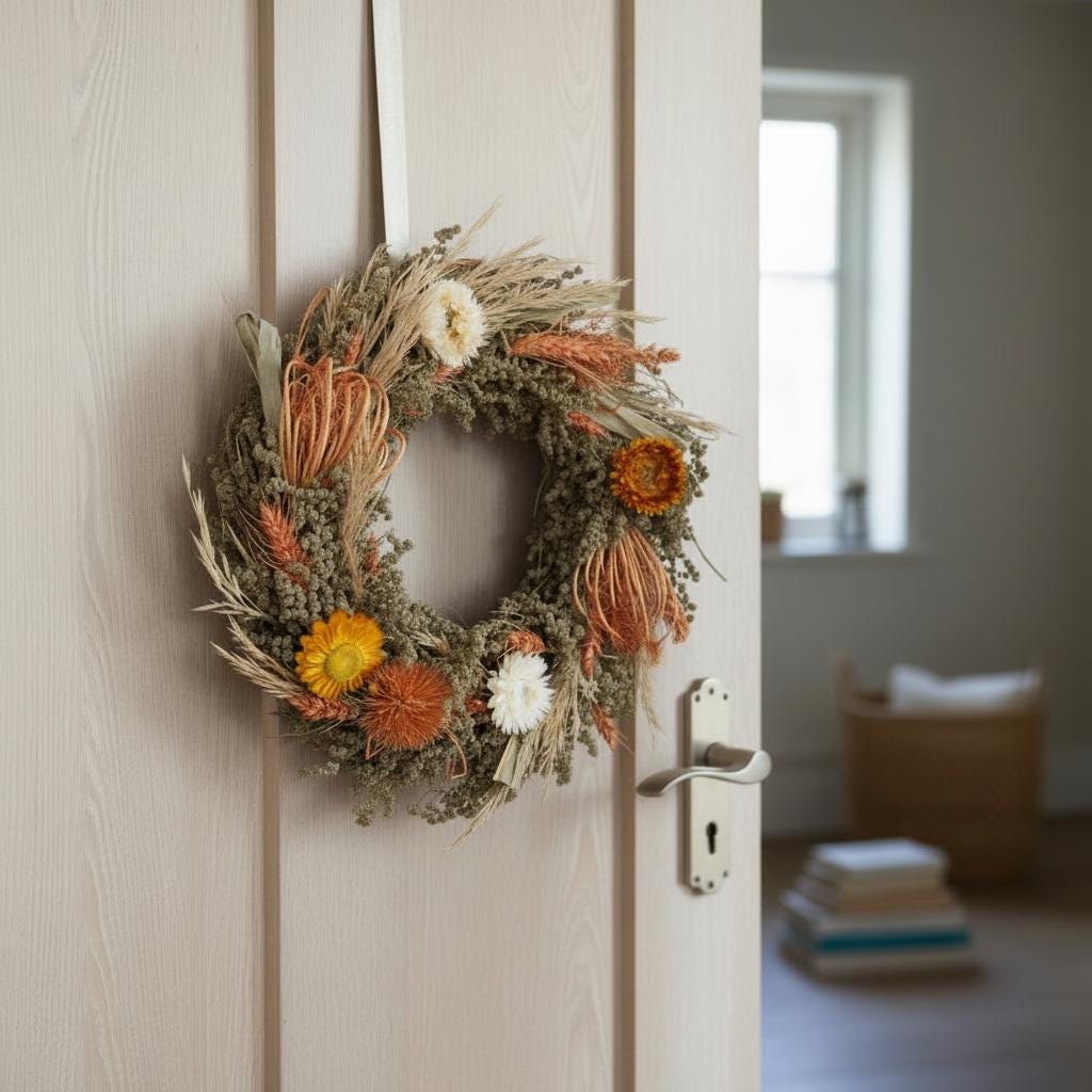 Türkranz Trockenblumen 30 cm – Frühlingskranz mit Naturmaterial – Haustürdeko & Indoor – Boho, Vintage