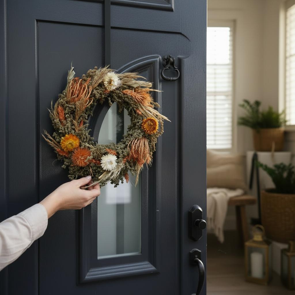 Türkranz Trockenblumen 30 cm – Frühlingskranz mit Naturmaterial – Haustürdeko & Indoor – Boho, Vintage
