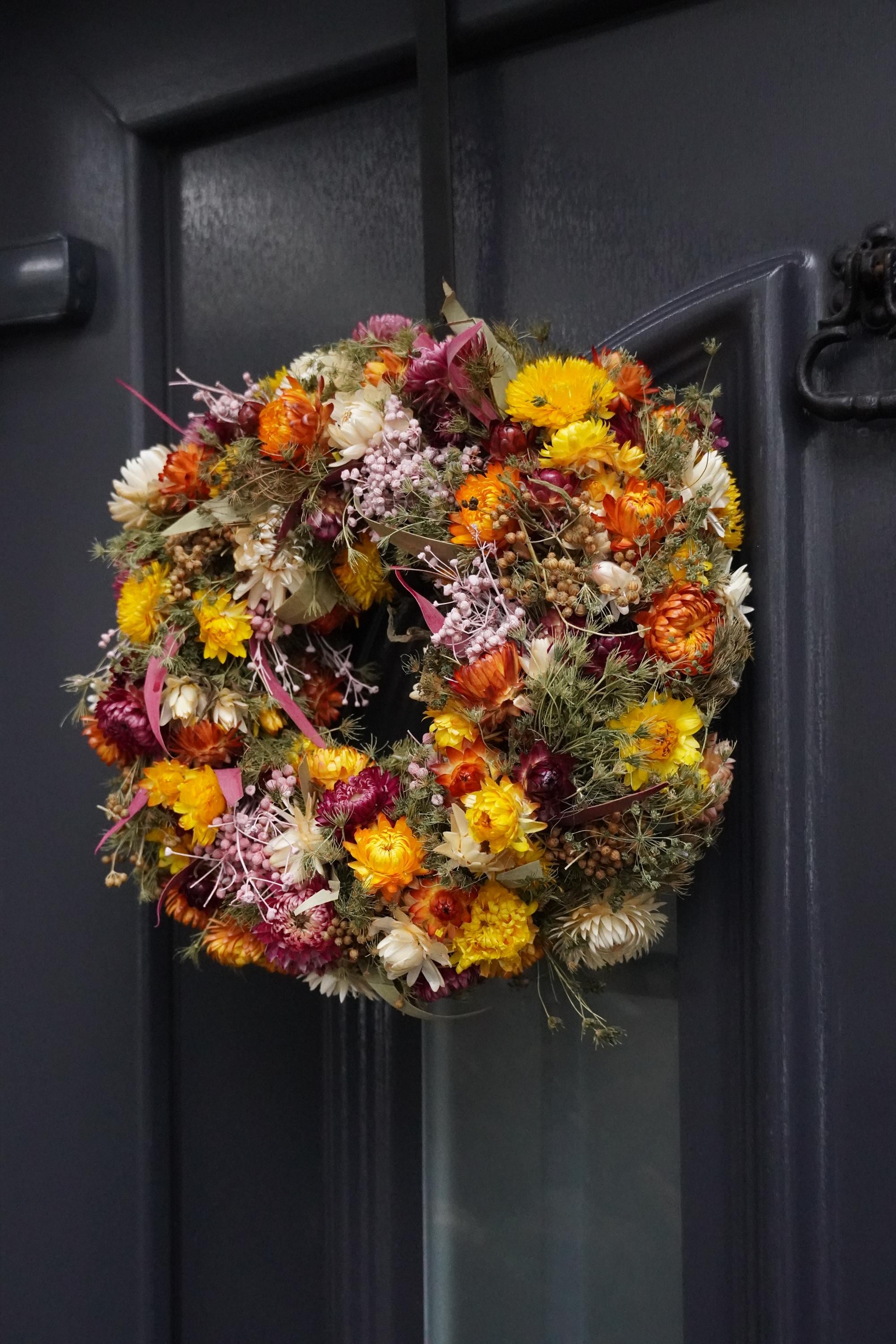 Türkranz Trockenblumen 30 cm – Frühlingskranz mit Naturmaterial – Haustürdeko & Indoor – Boho, Vintage