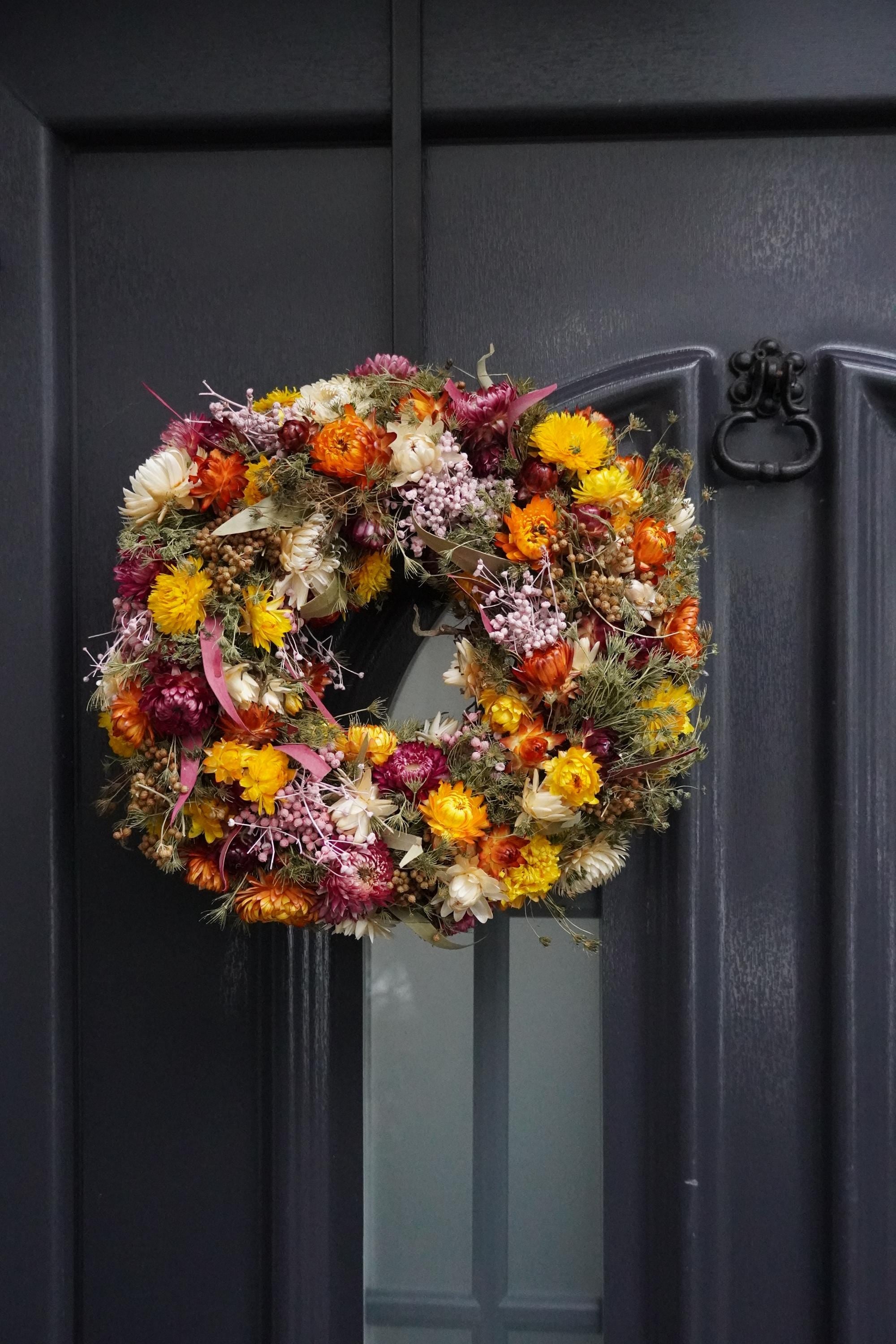 Türkranz Trockenblumen 30 cm – Frühlingskranz mit Naturmaterial – Haustürdeko & Indoor – Boho, Vintage