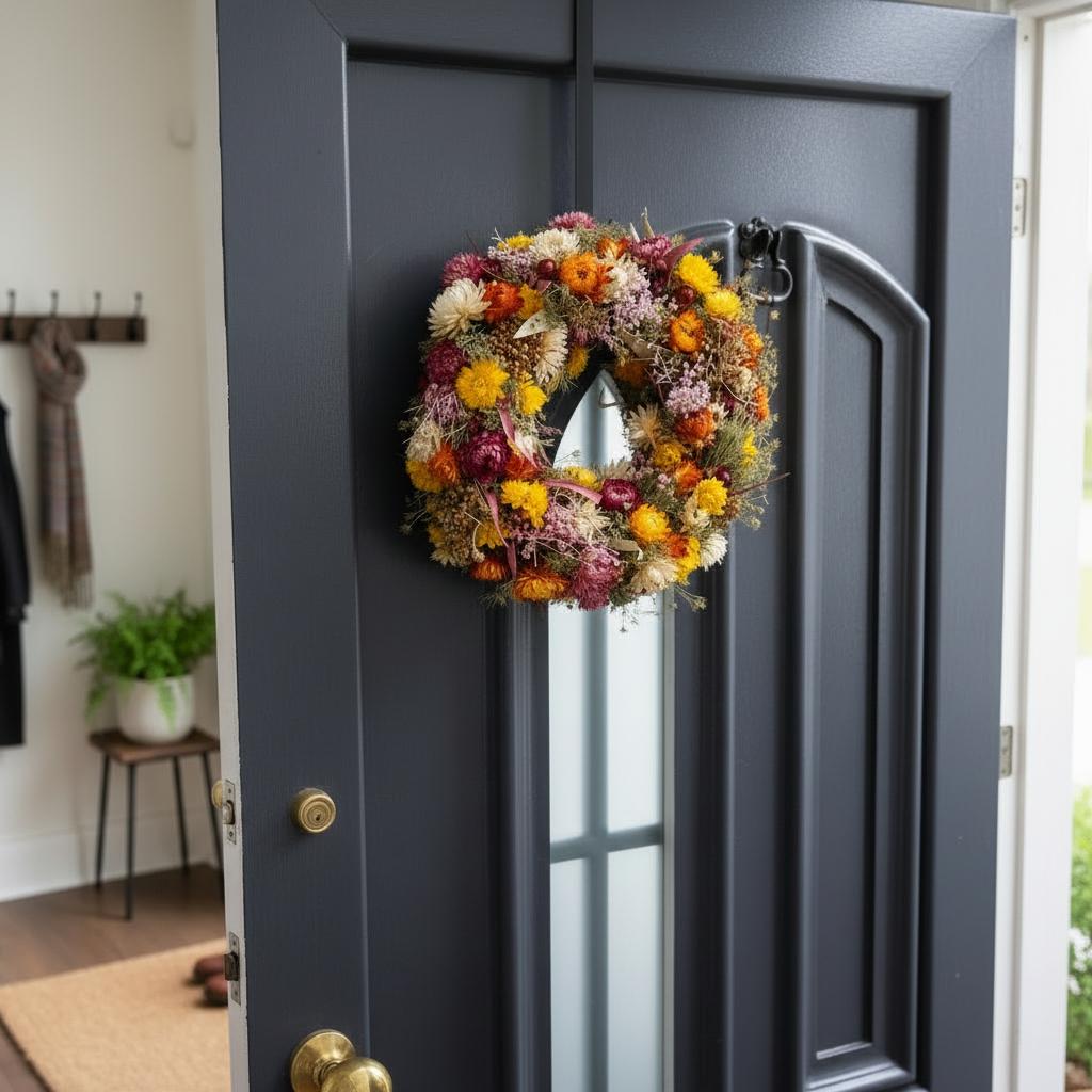 Türkranz Trockenblumen 30 cm – Frühlingskranz mit Naturmaterial – Haustürdeko & Indoor – Boho, Vintage