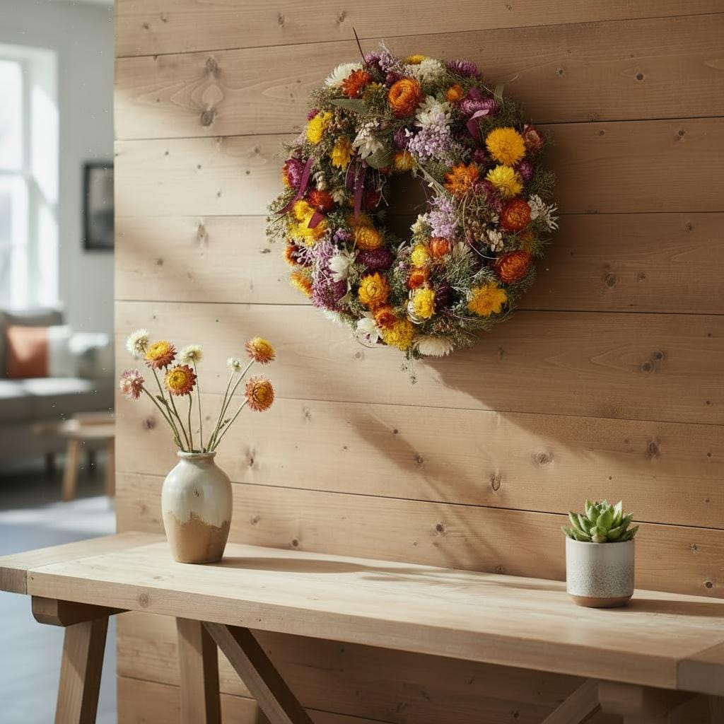 Türkranz Trockenblumen 30 cm – Frühlingskranz mit Naturmaterial – Haustürdeko & Indoor – Boho, Vintage