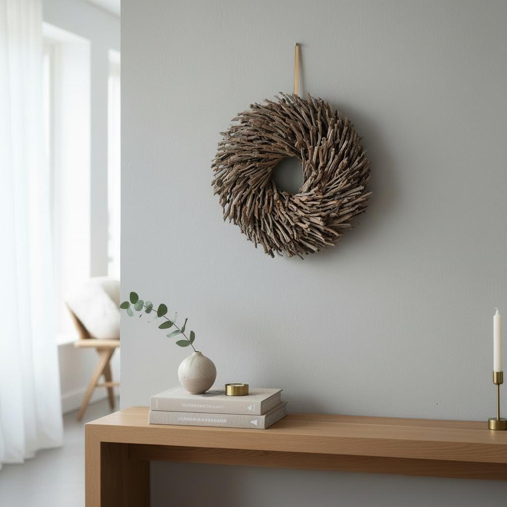 Natur Deko Kranz 40cm – Holzkranz / Trockenholz – rustikal, naturbelassen, flache Rückseite – Türkranz Wandkranz Boho - Kranzshop