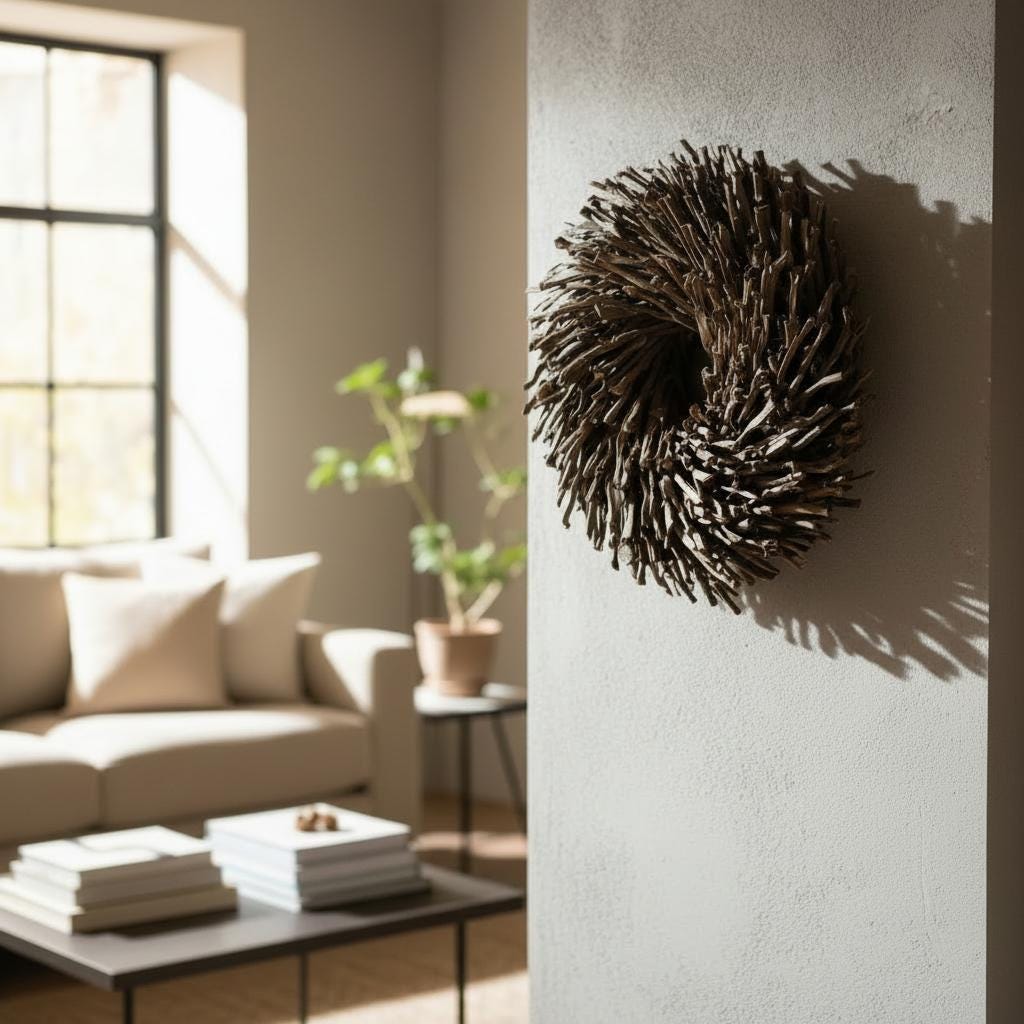 Natur Deko Kranz 40cm – Holzkranz / Trockenholz – rustikal, naturbelassen, flache Rückseite – Türkranz Wandkranz Boho - Kranzshop