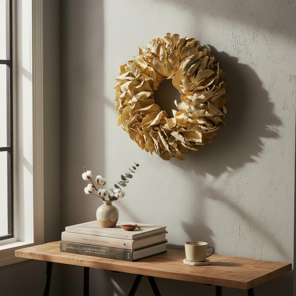Palmblatt Kranz 40cm – pastellgelb – flache Rückseite mit Öse – Türkranz Wandkranz – optional Metallhalter - Kranzshop