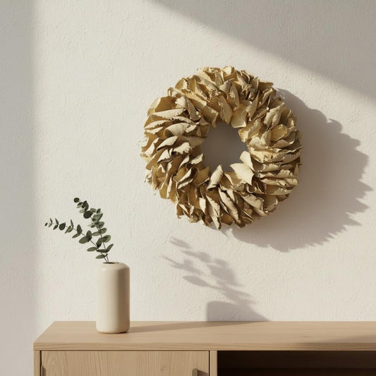 Palmblatt Kranz 40cm – pastellgelb – flache Rückseite mit Öse – Türkranz Wandkranz – optional Metallhalter