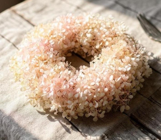 Hortensienkranz rosa 30 cm – konservierte echte Blüten (Annabelle) – Trockenblumenkranz Deko – handgemachter Blumenkranz