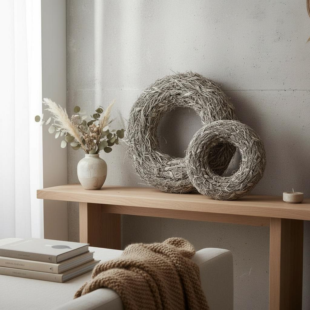 Dekokranz Natur 40/50cm – zwei Größen wählbar – Boho Wandkranz & Tischdeko – Naturmaterial Grau – Skandi Deko