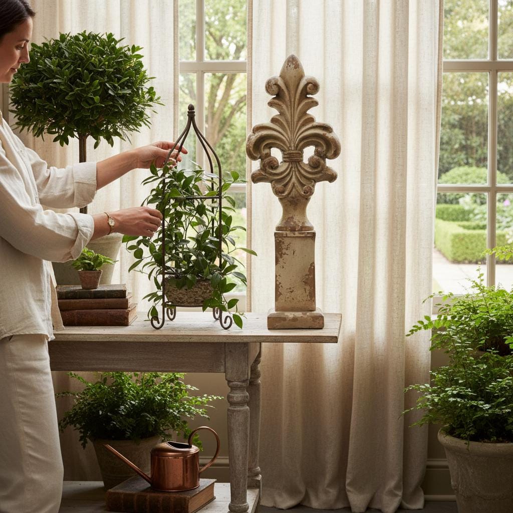 Lilien Skulptur 65cm – Beton Kunststoff Mix – Antik Steinoptik – Garten Deko – Florale Statue – Französische Lilie