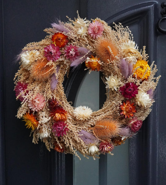 Türkranz Trockenblumen 30 cm – Frühlingskranz mit Naturmaterial – Haustürdeko & Indoor – Boho, Vintage