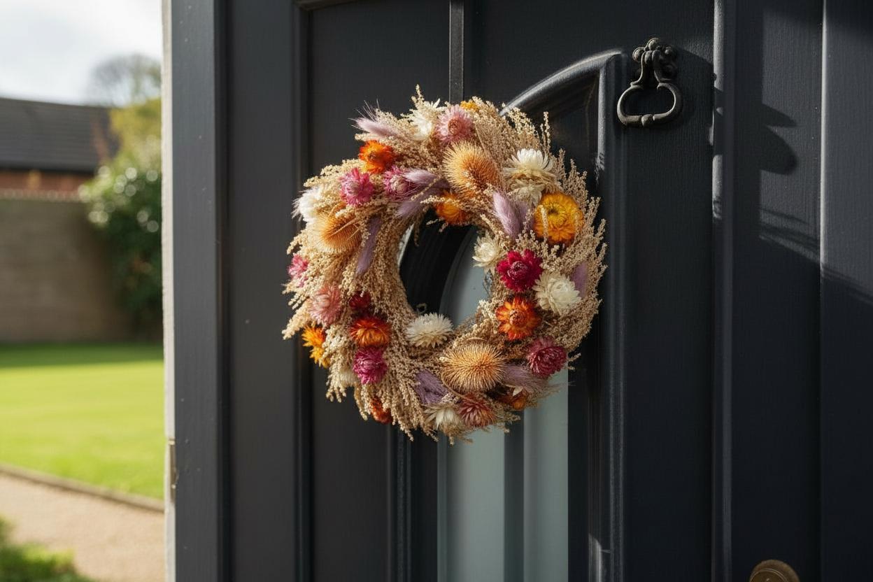 Türkranz Trockenblumen 30 cm – Frühlingskranz mit Naturmaterial – Haustürdeko & Indoor – Boho, Vintage