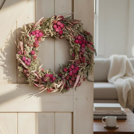 Türkranz Trockenblumen 30 cm – Frühlingskranz mit Naturmaterial – Haustürdeko & Indoor – Boho, Vintage