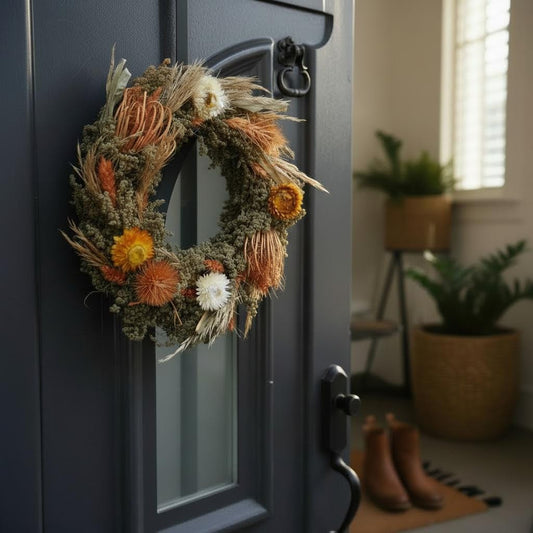 Türkranz Trockenblumen 30 cm – Frühlingskranz mit Naturmaterial – Haustürdeko & Indoor – Boho, Vintage