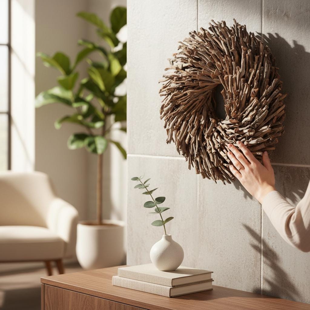 Natur Deko Kranz 40cm – Holzkranz / Trockenholz – rustikal, naturbelassen, flache Rückseite – Türkranz Wandkranz Boho - Kranzshop