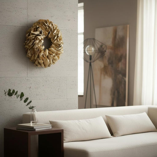 Palmblatt Kranz 40cm – pastellgelb – flache Rückseite mit Öse – Türkranz Wandkranz – optional Metallhalter