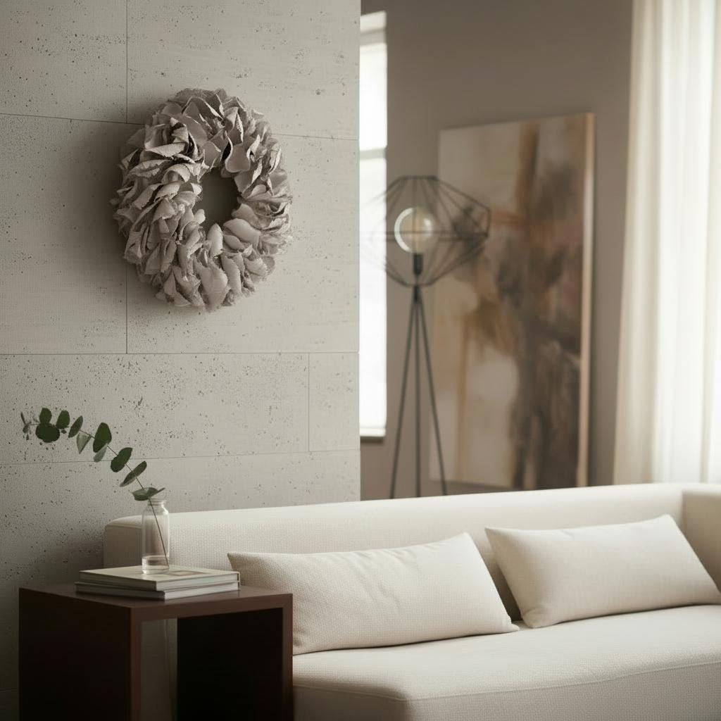 Palmblatt Kranz 40cm – helles Taupe – flache Rückseite mit Öse – Türkranz Wandkranz – optional Metallhalter
