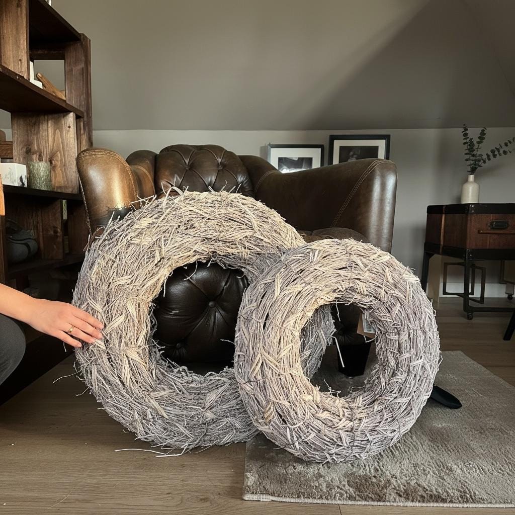 Dekokranz Natur 40/50cm – zwei Größen wählbar – Boho Wandkranz & Tischdeko – Naturmaterial Grau – Skandi Deko