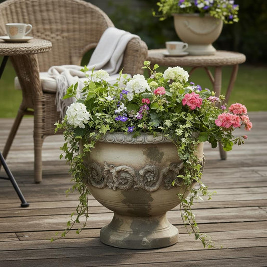 Amphore 32cm – Beton Kunststoff Mix – Antik Steinoptik – Pflanzgefäß Outdoor/Indoor – Garten Deko mediterran