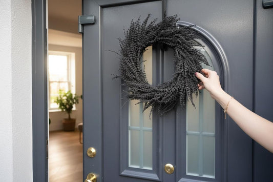 Echter Lavendelkranz 40cm – schwarz gefärbt – Naturkranz – Türkranz modern – getrockneter Lavendel Deko